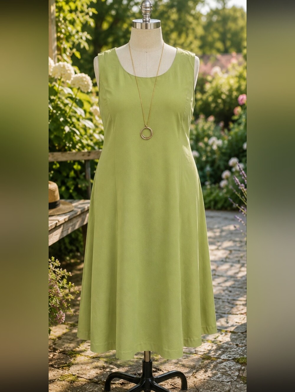 Jones Studio Olive Green Scoop Neck Midi Dress LINED NO POCKETS PIT 25 LENGTH 41